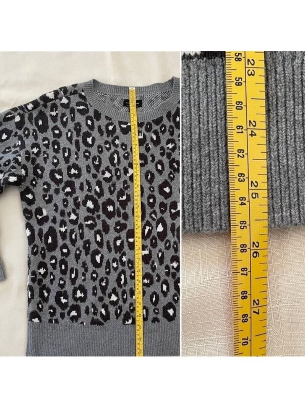 Lucky Brand Sweater Size 2X Gray Leopard Print Crew Neck Soft Knit Pullover - Picture 5 of 7